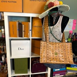 MCM WOMENS LEATHER BAG |  Shoulder/Crossbody long straps | Cognac color Leather